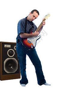 大声音乐乐器摇滚吉他牛仔裤扬声器明星男人玩家岩石吉他手图片