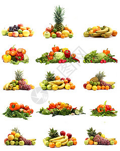白上隔离的蔬菜香蕉树叶水果饮食菠萝萝卜花园营养胡椒辣椒图片