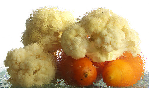 胡萝卜和椰菜花静物蒸汽蔬菜食物概念性菜花图片