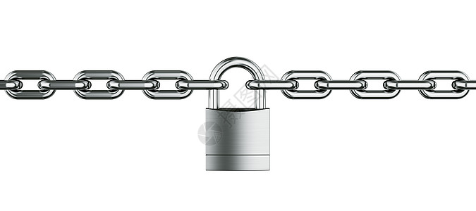 带锁链的链条安全计算机金属链式保护白色渲染合页图片