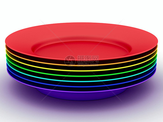 彩虹3D图像颜色的板块团体红色创造力绿色厨房插图白色商品平底锅陶器图片