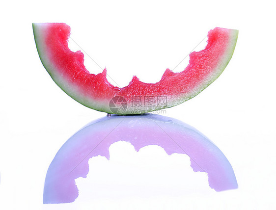 部分食用西瓜食物反射红色小吃水果牙印图片