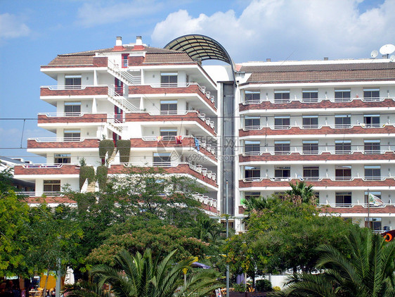 西班牙旅游酒店毛巾建筑酒店旅行阳台旅游棕榈假期奢华游客图片