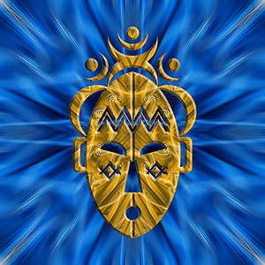 非洲偶像黄色蓝色绘画面具艺术情人国王插图背景图片