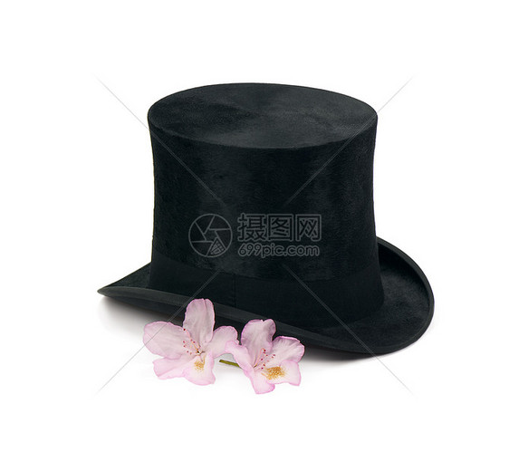 魔术帽毛毡戏服黑色静物水平魔法古董戏剧花朵白色图片