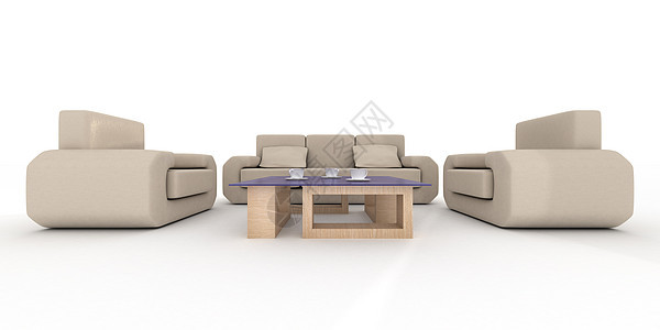 客厅内部的3D图像公寓软垫扶手椅摆设枕头装饰插图风格杯子桌子图片