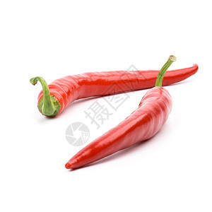两只红辣椒水果香料活力辣椒蔬菜食物宏观白色红色绿色图片