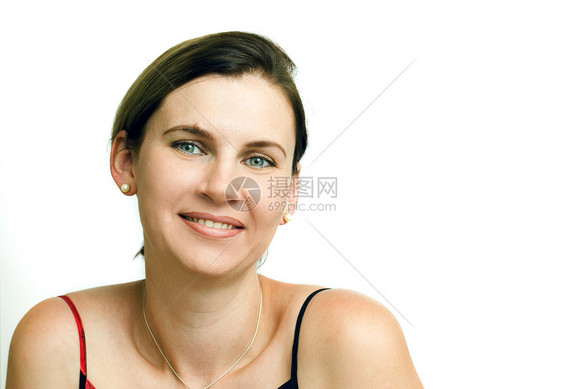 妇女肖像女孩女士白色耳环快乐衣服珠宝点缀棕色女性图片