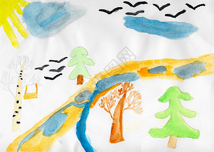 儿童画木木景观图片
