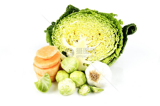 半卷心菜加大蒜和豆芽营养生产美食收成沙拉膳食蔬菜生长饮食叶子图片