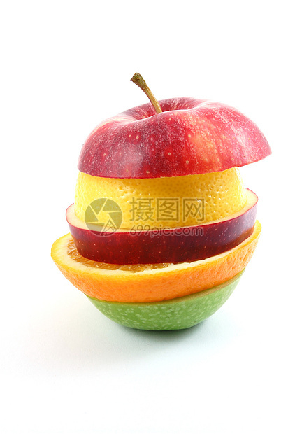 白色背景上的苹果异国橙子概念果味多样性食物饮食水果热带黄色图片