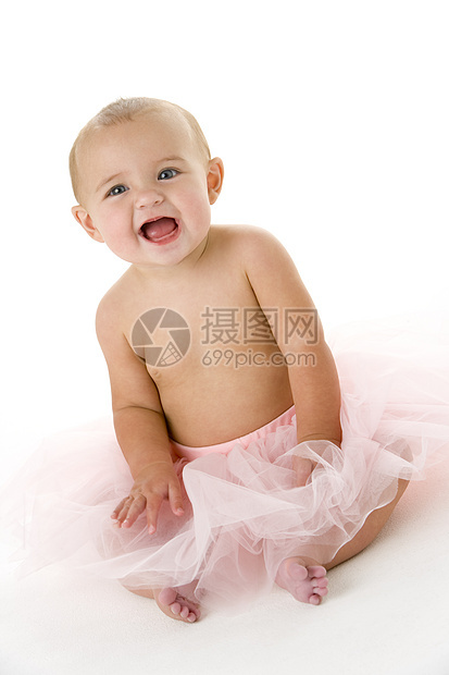 穿着贝塔图的婴儿相机芭蕾舞戏服女孩女性演员乐趣奇装异服微笑影棚图片