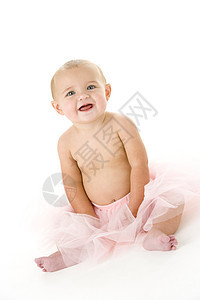 穿着贝塔图的婴儿微笑演员相机戏服女孩享受芭蕾舞女性短裙影棚图片