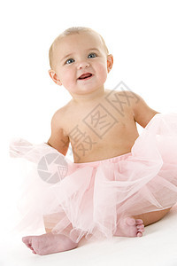 穿着贝塔图的婴儿女性微笑乐趣女孩芭蕾舞戏服享受短裙演员相机图片