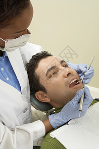 牙医和病人口腔检查器械职业牙齿诊所打扫保健黑人卫生图片