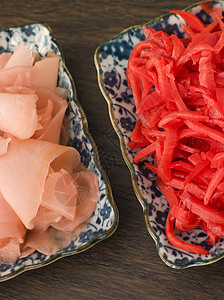 红采摘姜和寿司金吉食品香料寿司伴奏盘子草药食物美食图片