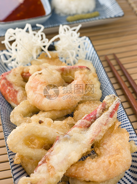 配辣椒酱和莫利的海产食品Tempura毛利食物乌贼寿司螃蟹筷子面糊美食海鲜图片