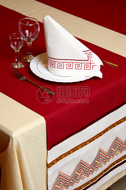 桌子午餐酒杯奢华框架餐巾红色派对用餐房间厨房图片