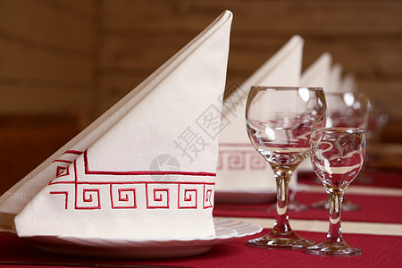 桌子盘子用具午餐红色魅力银器派对餐巾餐具奢华图片
