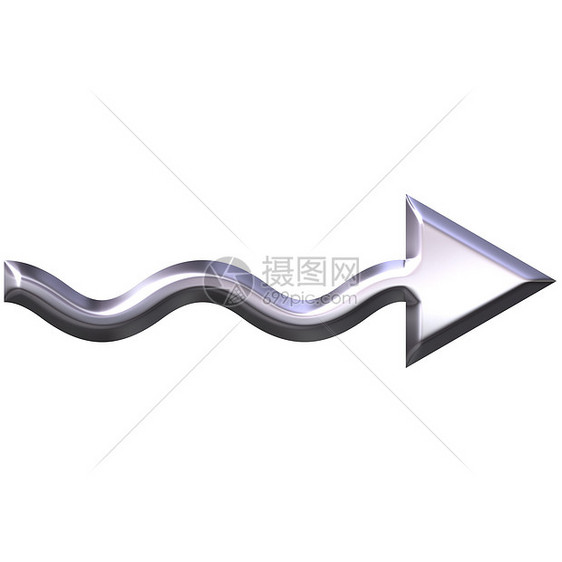 3D 银水箭头按钮斜角金属波浪状适应症反射插图图片
