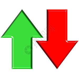 3D 上下箭头艺术插图红色适应症反射斜角绿色图片
