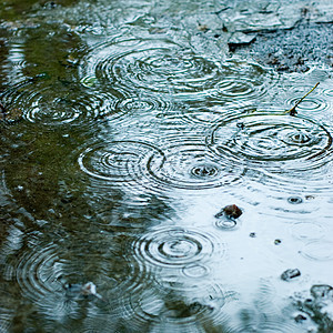 下雨天气飞溅风暴圆圈雨滴池塘水坑波纹液体涟漪反射图片