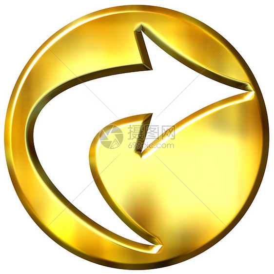 3D 金框架箭头按钮适应症金属反射黄色圆形插图艺术图片