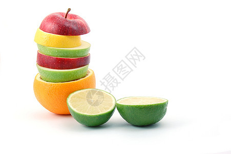 白色背景上的苹果食物异国杂货店饮食情调概念香橼黄色柠檬绿色图片