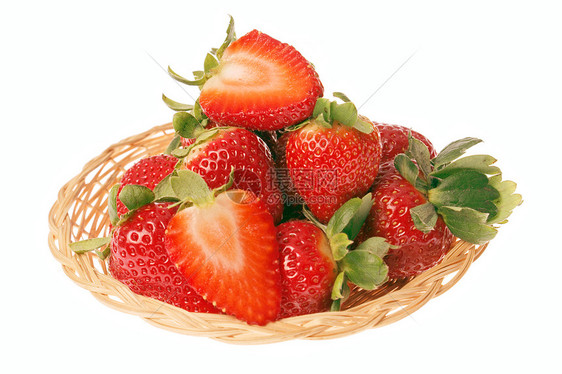 新鲜草莓食物营养白色水果绿色红色饮食树叶叶子浆果图片