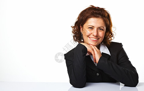一位在白人背景下微笑的快乐商业女性形象通讯职业成人领导经理白色人士秘书女士顾问图片