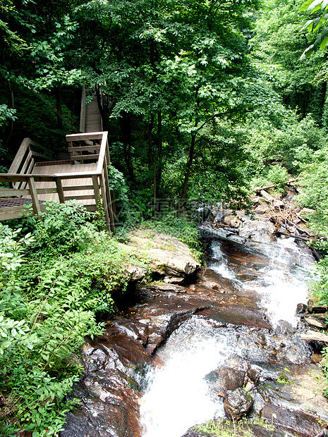 Amicaola瀑布山丘山脉树木水域远足甲板岩石照片旅游游客远足者图片