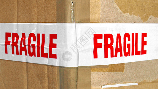 脆弱船运警告空邮邮件瓦楞纸板标签盒子棕色图片