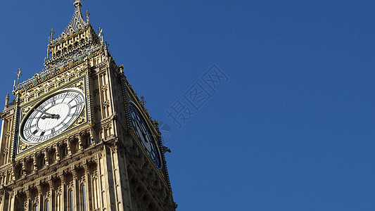 Big Ben 伦敦蓝色天空钟声建筑建筑学议会手表地标背景图片