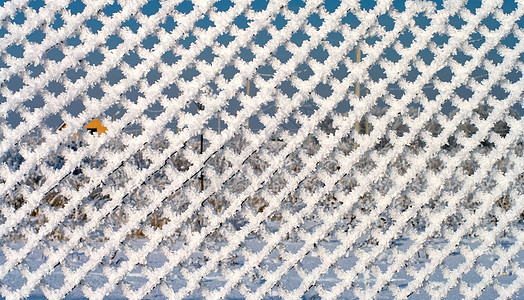 冬季抽象孤独天空栅栏雪花边界对角线正方形纱布天气安全图片