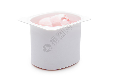 塑料容器中的酸奶食物饮食杯子甜点粉色白色小吃营养奶制品图片