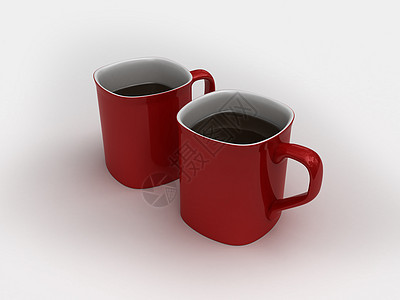 Highres隔离两个咖啡杯时光午餐咖啡小吃早餐棕色时间休闲杯子红色背景图片