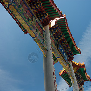 温哥华唐人城蓝色装饰品吸引力国际城市游客访问旅行餐厅摄影图片