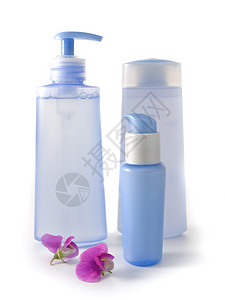 蓝色化妆品皮肤洗发水淋浴盒子塑料软木罐子浴室产品瓶子图片