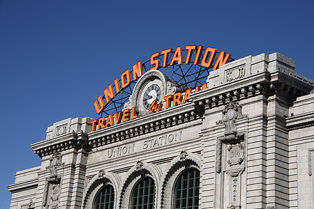 丹佛联合车站地标建筑学铁路历史性城市联盟蓝色建筑旅行仓库图片