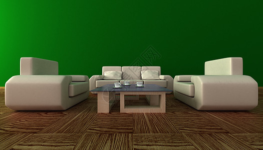 客厅内部的3D图像座位装饰木地板摆设闲暇长椅扶手皮革玻璃房间图片