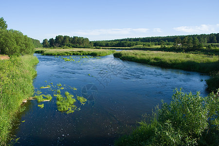 清静的河流和草原牧场风景天空自由土地地平线全景溪流环境场景图片