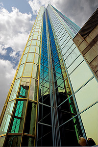 空中飞机建筑学公司营销中心公寓建筑物市中心蓝色工业玻璃图片