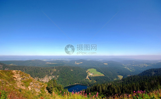在山顶的山顶草地山脉爬坡丘陵蓝天视野场地天空全景黑森林图片