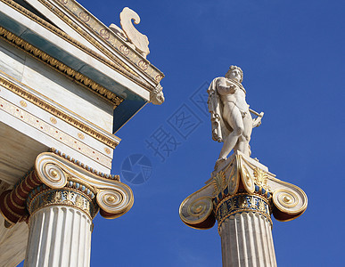 希腊雅典学院外的阿波罗神像药品上帝游客智慧狮身旅行雕像蓝色诗歌人面图片