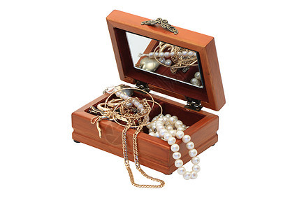 珠宝盒项链珠宝珍珠奢华手镯树干链子财富盒子宝藏背景图片