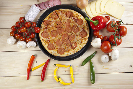 带香肠的比萨饼影棚饮食香料蔬菜晚餐食用菌胡椒派对文化午餐图片