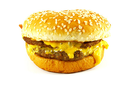 双奶酪汉堡食物芝士牛肉美食午餐种子芝麻包子白色馅饼背景图片