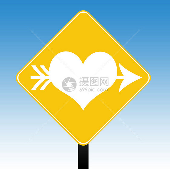 爱心路标志运输插图浪漫空白剪裁蓝色交通路标小路橙子图片