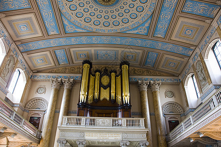 机关管管蓝色大厅音乐器官管道天花板古董风格宗教建筑学图片
