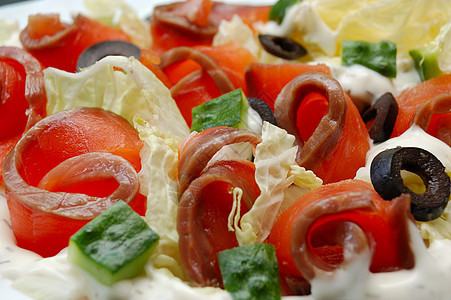 鲑鱼食物美味小吃海鲜桌布绿色沙拉橙子蔬菜午餐图片